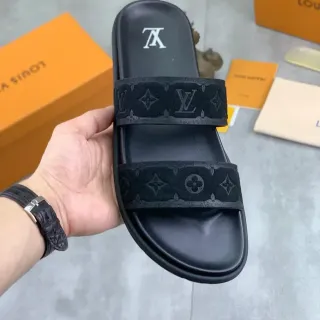 Louis Vuitton Slide أسود ذو حزامتين مونوغرام شرائك شراكة