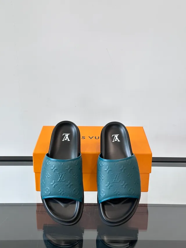 Louis Vuitton Slide Preto Branco Monogramado Solado de Borracha Moldado Chinelo 8