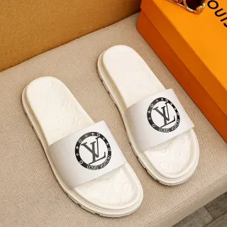 Louis Vuitton Slide 白色 黑色 模具压印花纹鞋底 宽标志带 拖鞋