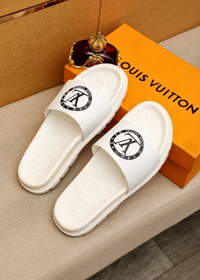 Louis Vuitton Slide White Black Molded Monogram Sole Wide Logo Strap Slippers 2