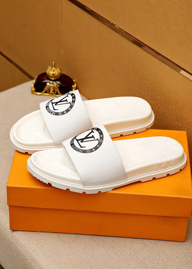 Louis Vuitton Slide White Black Molded Monogram Sole Wide Logo Strap Slippers 3