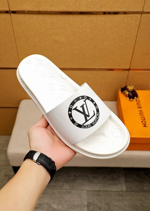 Louis Vuitton Slide White Black Molded Monogram Sole Wide Logo Strap Slippers 4