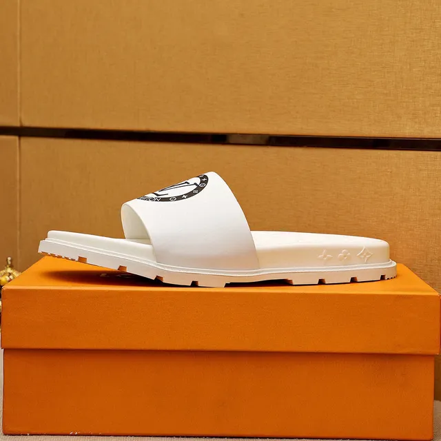 Louis Vuitton Slide White Black Molded Monogram Sole Wide Logo Strap Slippers 5
