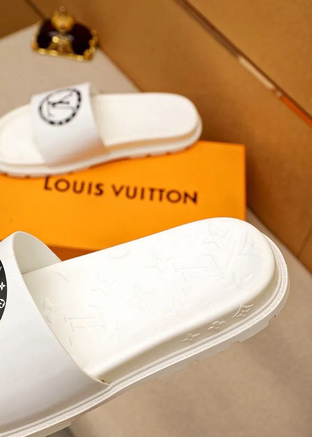 Louis Vuitton Slide White Black Molded Monogram Sole Wide Logo Strap Slippers 7