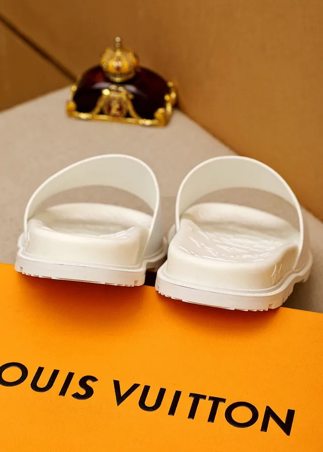 Louis Vuitton Slide White Black Molded Monogram Sole Wide Logo Strap Slippers 8