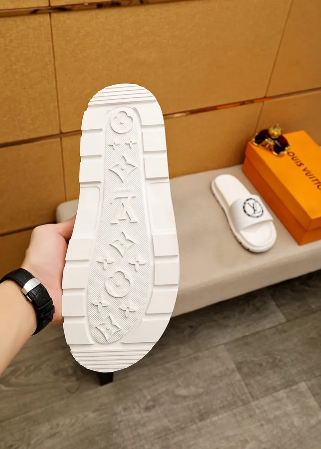 Louis Vuitton Slide White Black Molded Monogram Sole Wide Logo Strap Slippers 9