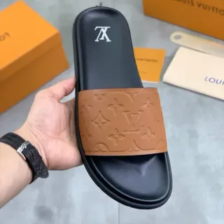Louis Vuitton أسود بني حزام مطبوع بمونوغرام قاعدة مطاطر نعال