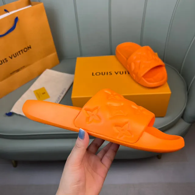 Louis Vuitton Slides Orange Monogrammed Molded Rubber Slippers 4