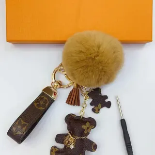 Louis Vuitton Teddy Bear Brown Beige Monogram Canvas Fur Pom-Pom Handbag