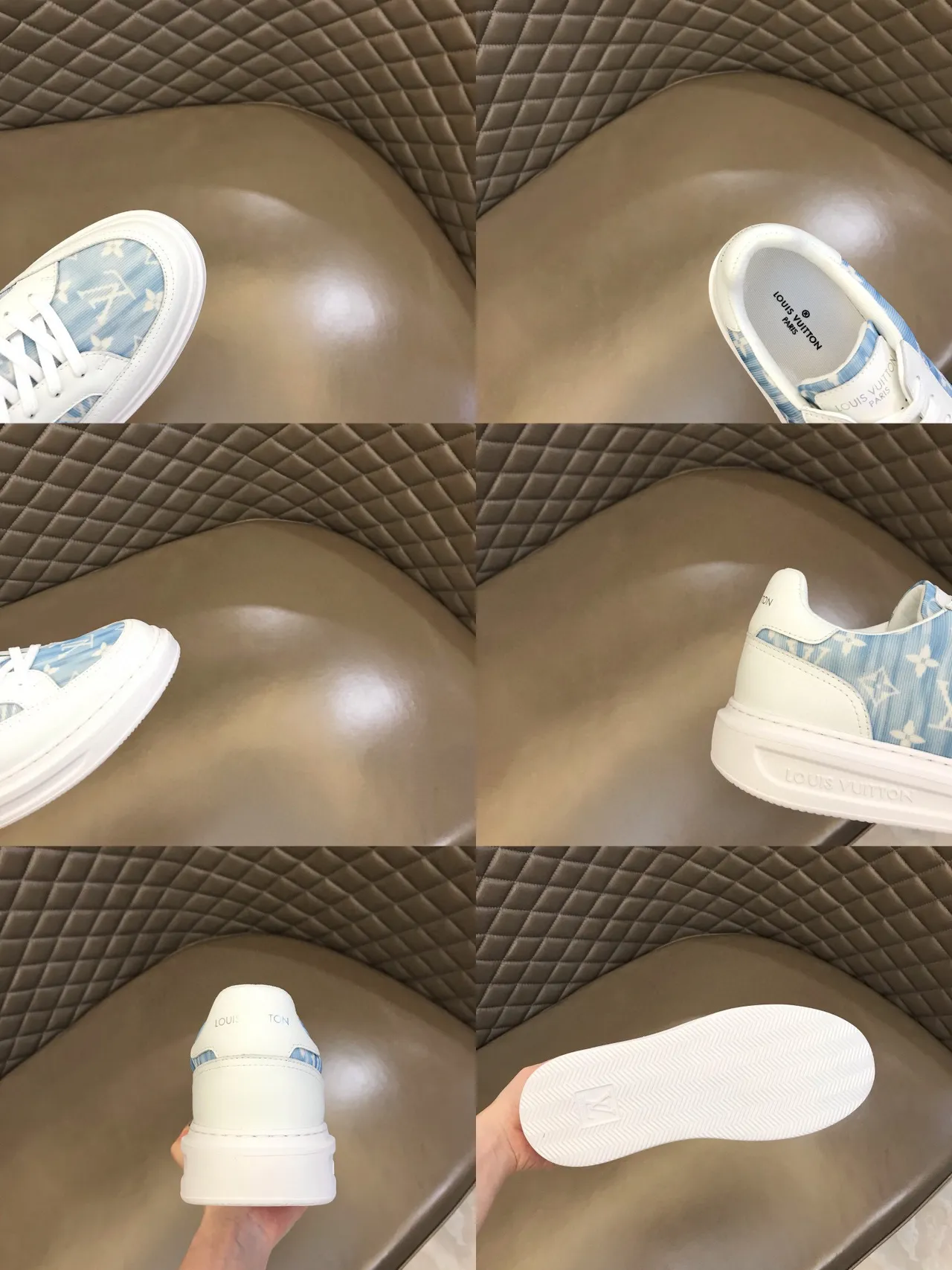 Louis Vuitton White Blue Low-Top Monogram-Print Side Panel Lifestyle Sneakers 2