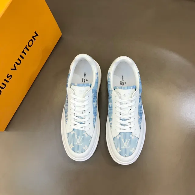 Louis Vuitton White Blue Low-Top Monogram-Print Side Panel Lifestyle Sneakers 9