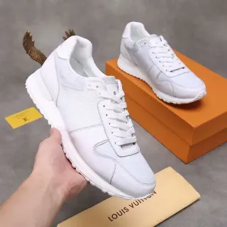 Louis Vuitton 白色单色网眼和皮革拼面生活方式运动鞋