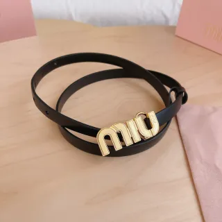 Miu Miu Logo 黑色金扣窄皮革腰带