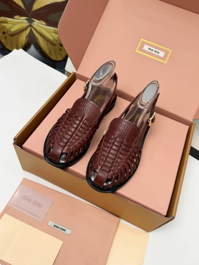 Miu Miu Wander Marrón Negro Cuero Tejido Correa PVC Transparente Sandalias Casual 4