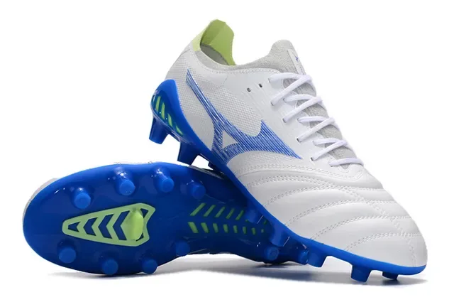 Mizuno Morelia Neo أبيض أزرق ليمون أحذية كرة القدم للأرض الصلبة 4