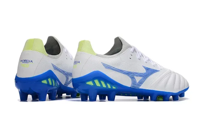 Mizuno Morelia Neo أبيض أزرق ليمون أحذية كرة القدم للأرض الصلبة 5