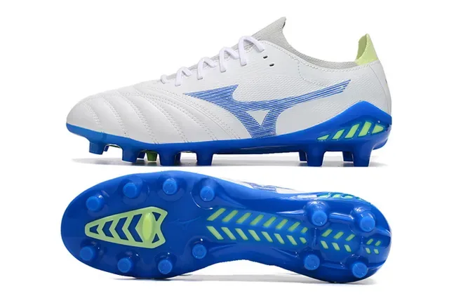 Mizuno Morelia Neo أبيض أزرق ليمون أحذية كرة القدم للأرض الصلبة 6