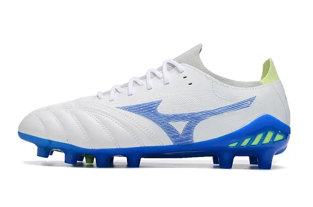 Mizuno Morelia Neo أبيض أزرق ليمون أحذية كرة القدم للأرض الصلبة 7