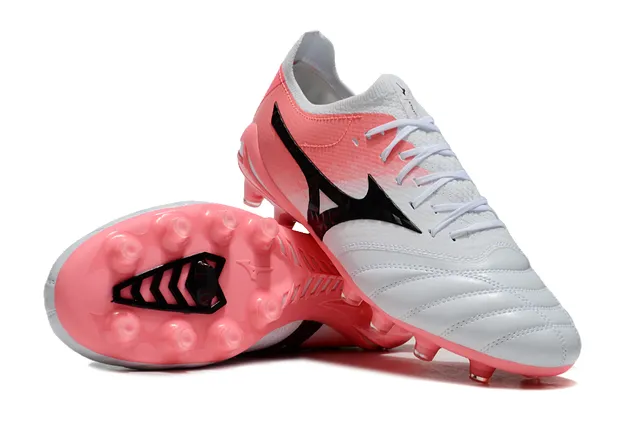 Mizuno Morelia Neo White Pink Low-Cut Knit Upper Firm-Ground Soccer Shoes 8