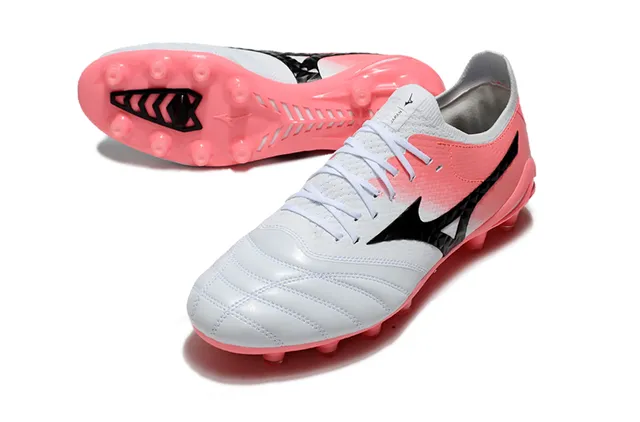 Mizuno Morelia Neo White Pink Low-Cut Knit Upper Firm-Ground Soccer Shoes 9