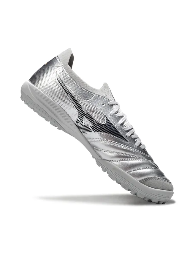 Mizuno Silver Black Metallic Synthetic Upper Quilted Forefoot Paneling Turf Soccer Shoes 2