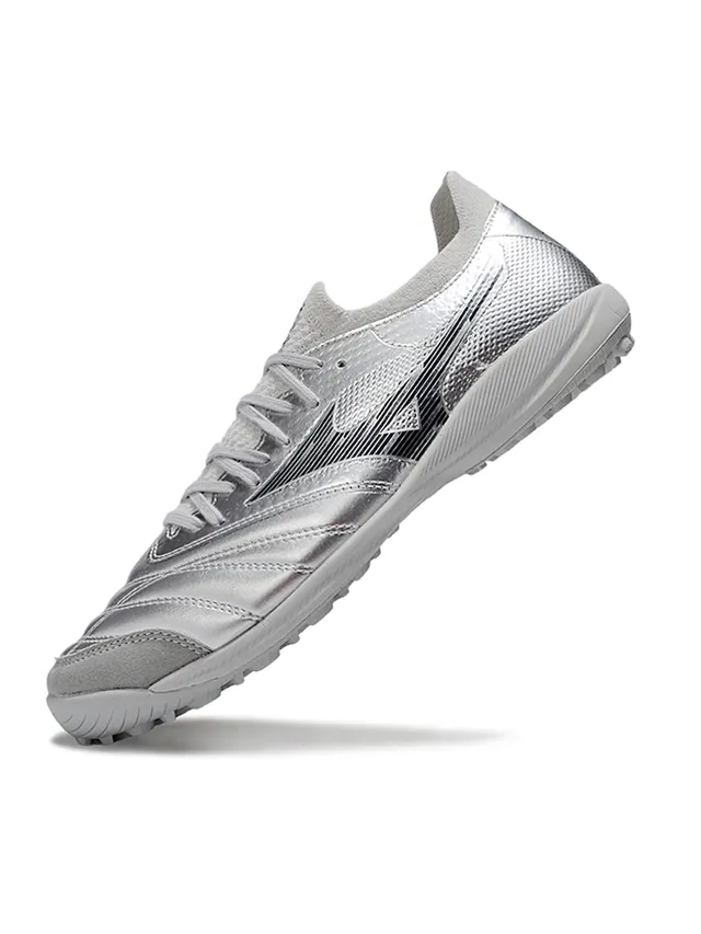 Mizuno Silver Black Metallic Synthetic Upper Quilted Forefoot Paneling Turf Soccer Shoes 3