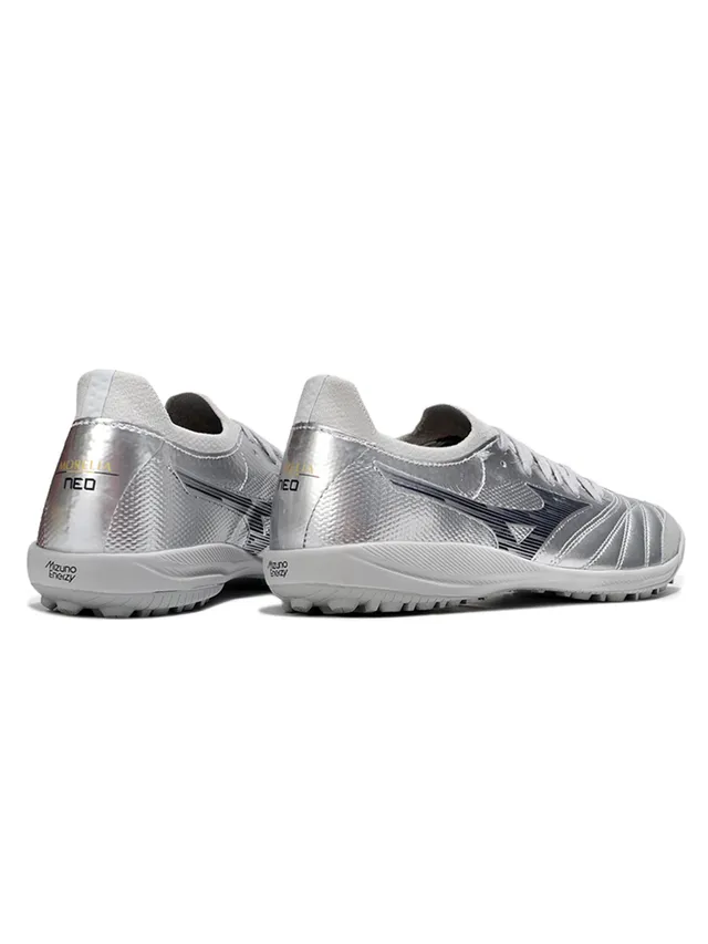 Mizuno Silver Black Metallic Synthetic Upper Quilted Forefoot Paneling Turf Soccer Shoes 4