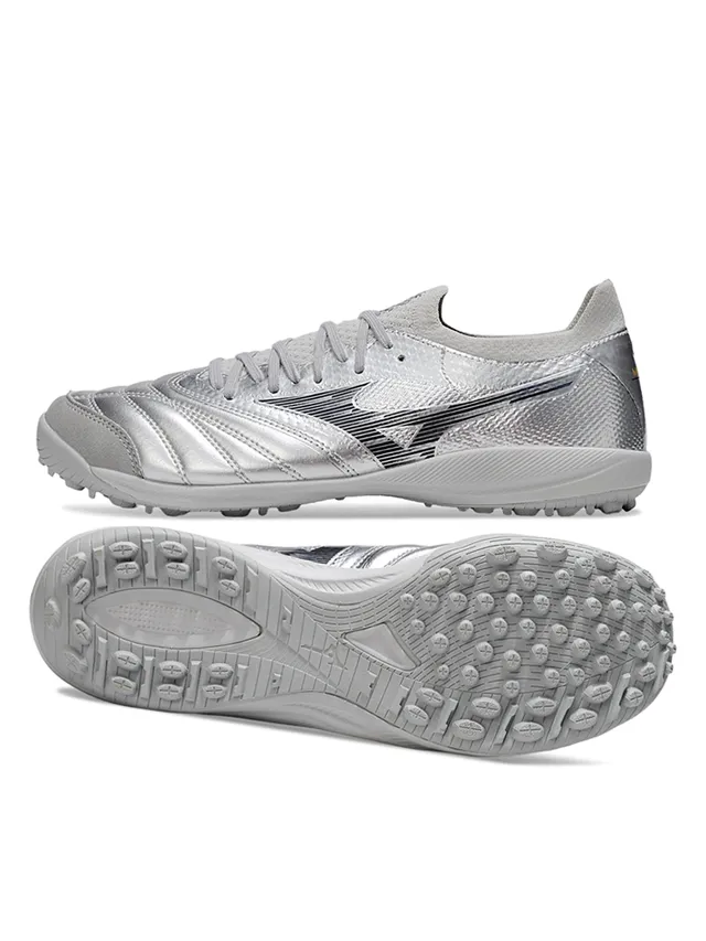 Mizuno Silver Black Metallic Synthetic Upper Quilted Forefoot Paneling Turf Soccer Shoes 5