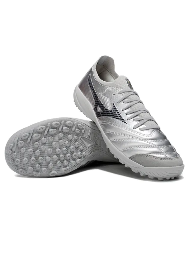 Mizuno Silver Black Metallic Synthetic Upper Quilted Forefoot Paneling Turf Soccer Shoes 6