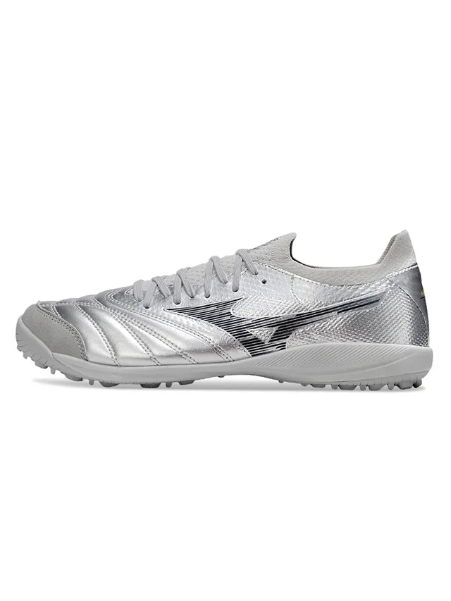 Mizuno Silver Black Metallic Synthetic Upper Quilted Forefoot Paneling Turf Soccer Shoes 7