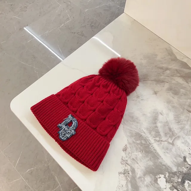 Moncler Beige Navy Cable-Knit Pom-Pom Beanie 2