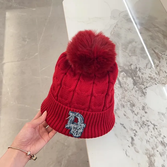 Moncler Beige Navy Cable-Knit Pom-Pom Beanie 3