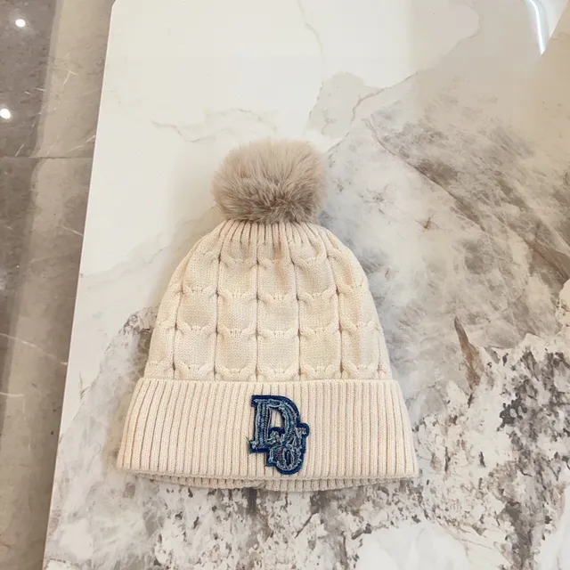 Moncler Beige Navy Cable-Knit Pom-Pom Beanie 6