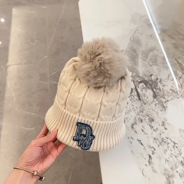 Moncler Beige Navy Cable-Knit Pom-Pom Beanie 7