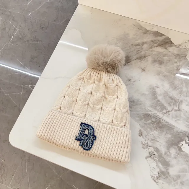 Moncler Beige Navy Cable-Knit Pom-Pom Beanie 8