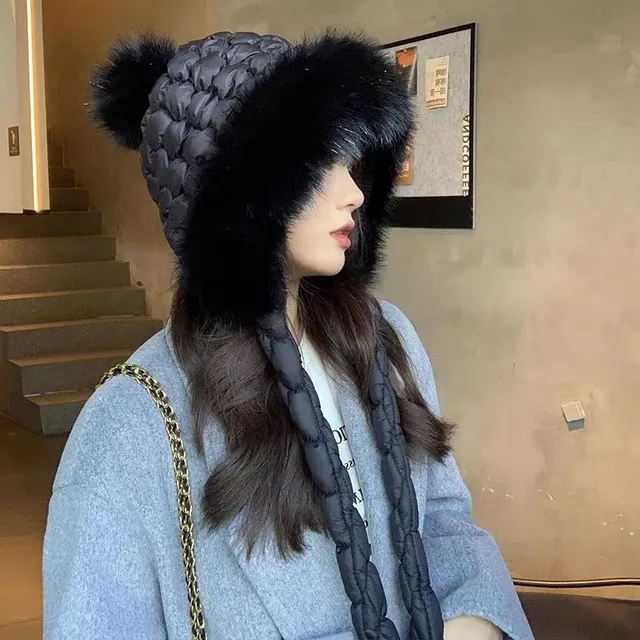 Moncler কালো ভুরা ফার-ট্রিম বুনা ক্রাউন বিনি 2