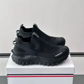 Moncler Black White Slip-On Knit Upper Rugged Lugged Outsole Sneakers