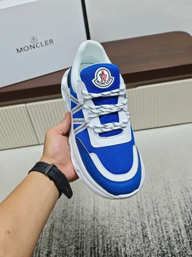 Moncler Blue White Open-Lattice Midsole Triple Silver Strap Overlay Lifestyle Sneakers 2