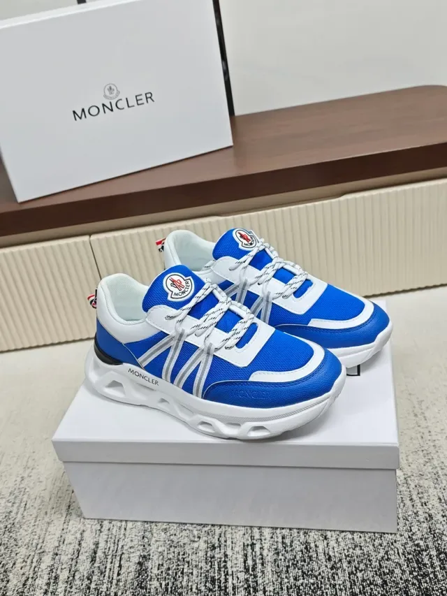 Moncler Blue White Open-Lattice Midsole Triple Silver Strap Overlay Lifestyle Sneakers 5
