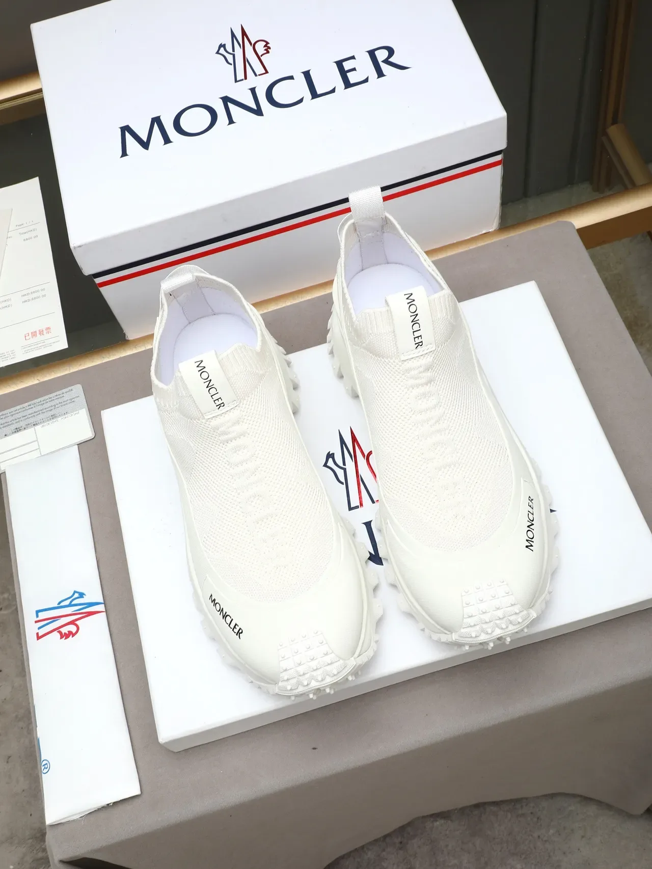 Moncler White Sock-Fit Knit Chunky Sneaker 2