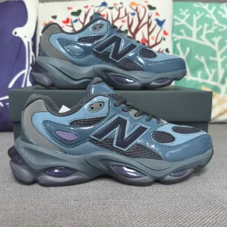 New Balance 9060 হালকা নীল ধূসর পেটেন্ট চামড়া চাঙ্কি স্নিকার