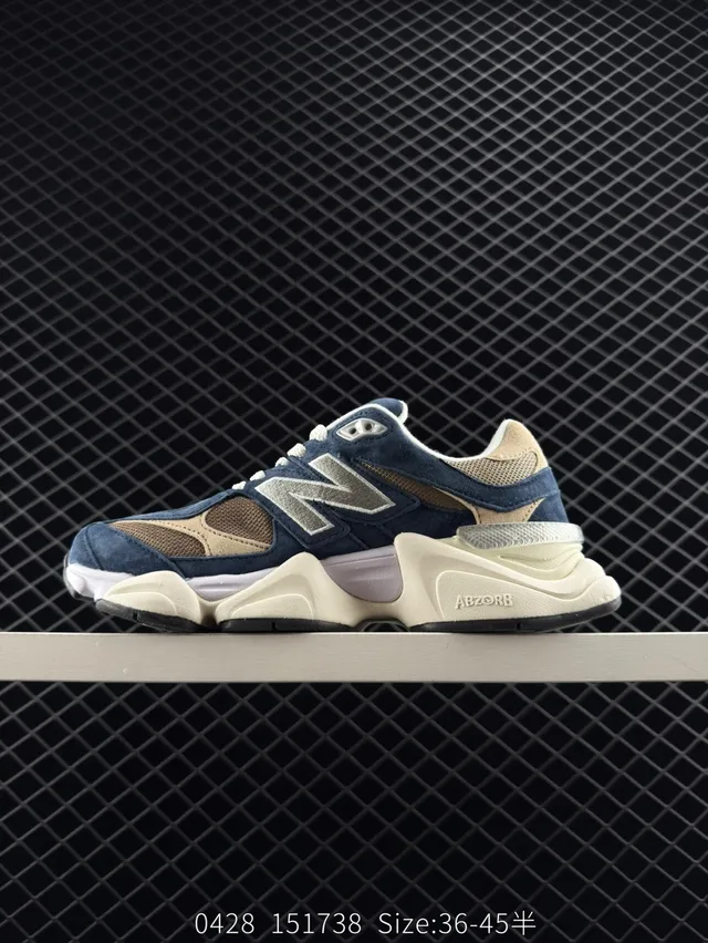 New Balance 9060 Navy and Beige Chunky Sneakers 5