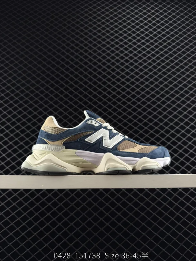 New Balance 9060 Navy and Beige Chunky Sneakers 6