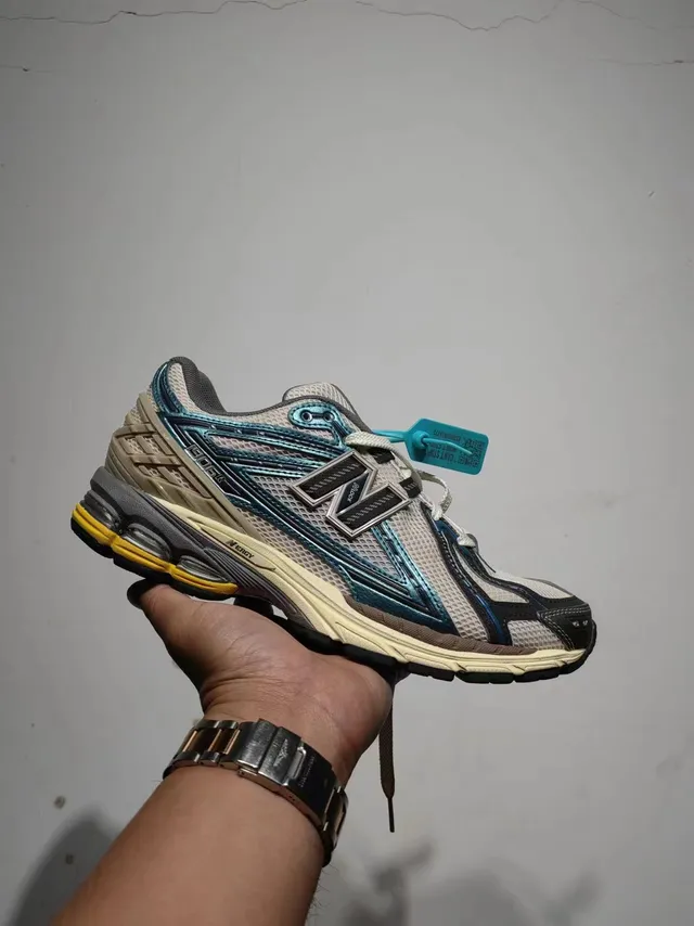 New Balance بيج أزرق شبكي-اصطناعي طبقات علوية أحذية جري 5