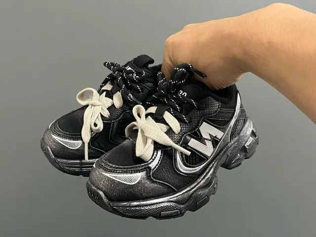 New Balance Black Gray Sole Layered Upper Chunky Sneakers 4