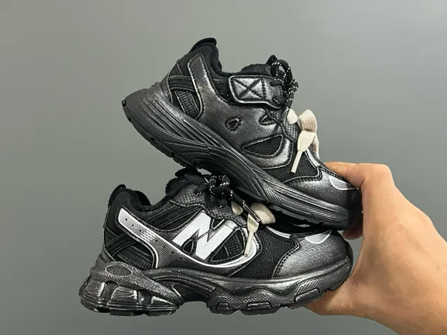 New Balance Black Gray Sole Layered Upper Chunky Sneakers 12