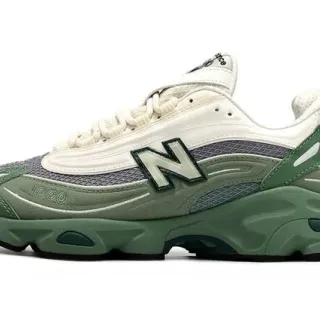 New Balance 绿色米色 中底分层网面和合成覆盖 厚底运动鞋
