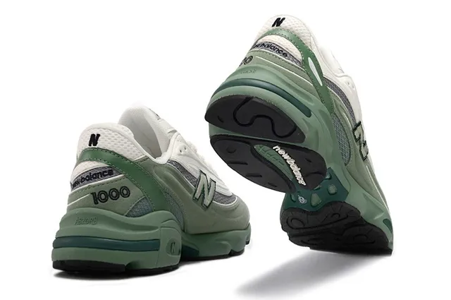 New Balance أخضر بيجي وسط القدم طبقات شبكة وتغطيات صناعية حذاء رياضي سميك 3