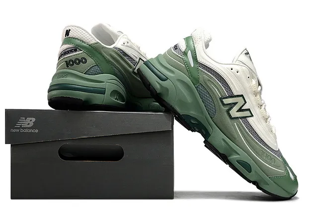 New Balance أخضر بيجي وسط القدم طبقات شبكة وتغطيات صناعية حذاء رياضي سميك 6