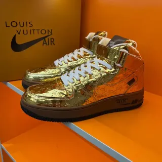 Nike Air Force 1 High Monogram ذهبي معدني أحذية رياضية أسلوب حياة